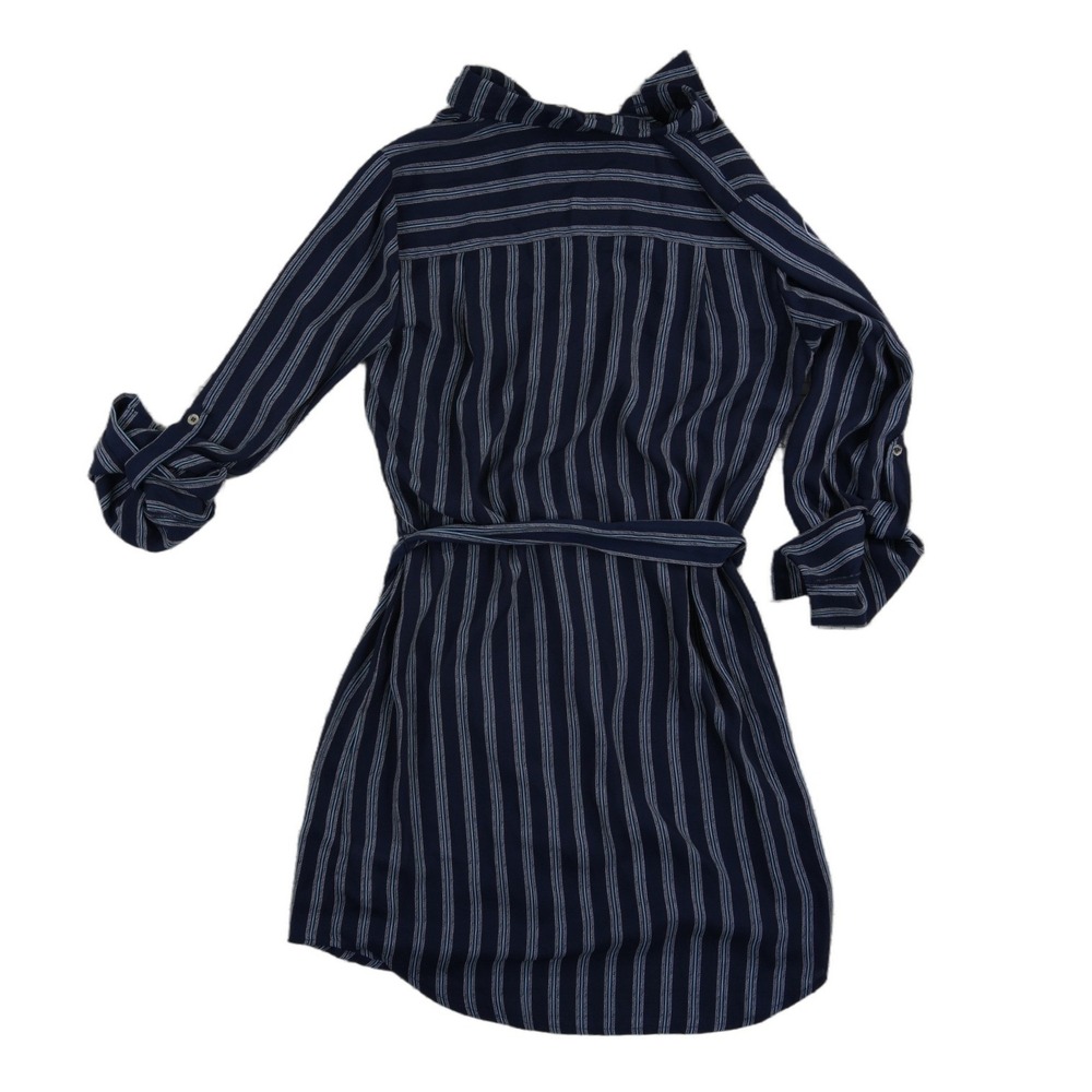 NWT Michael Michael Kors Shirt‎ Dress Women's Size 6 Navy Blue Belted Striped - Picture 3 of 9